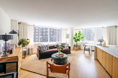 a living room with a couch and a table